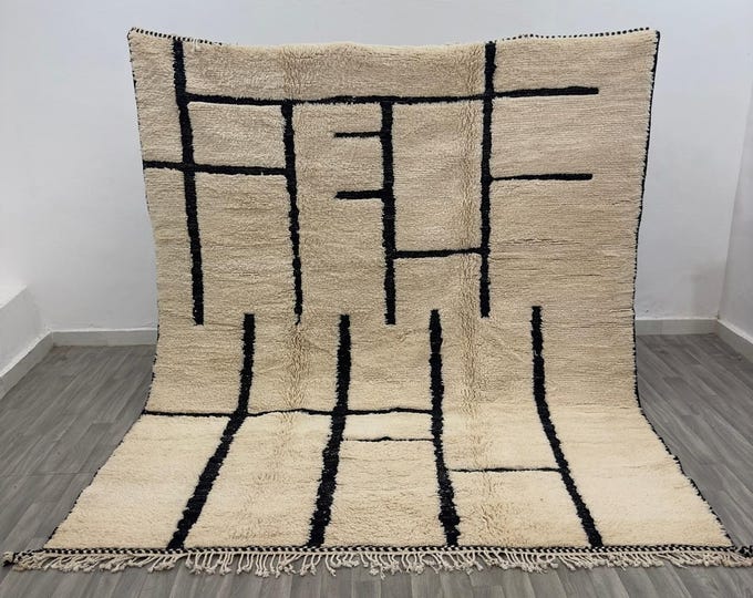 Featured listing image: Custom moroccan beni ourain rug - Handmade Berber wool rug - Soft wool rug for living room ,bedroom or dining room - Bohemian rug decor