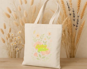 Sac fourre-tout fleuri en coton : sac à provisions réutilisable et respectueux de l'environnement