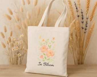 Sac fourre-tout fleuri en coton : sac à provisions réutilisable et respectueux de l'environnement