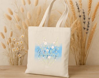 Floral Cotton Canvas Tote Bag: Eco-Friendly Reusable Shopping Bag