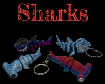 Requins articulés imprimés en 3D ! Options de porte-clés disponibles