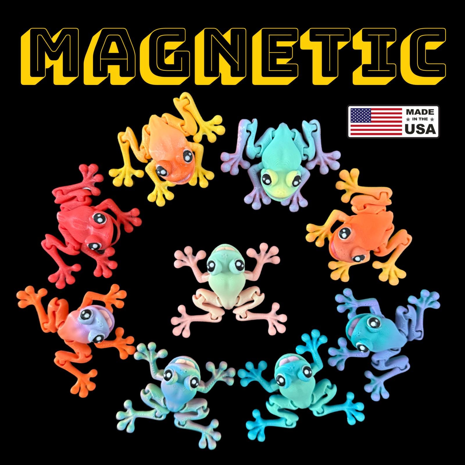 3D Printed Magnetic Articulated Frog - 14 Colors & Glow in Dark