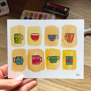 Carte aquarelle mugs format carte postale impression de créations originales