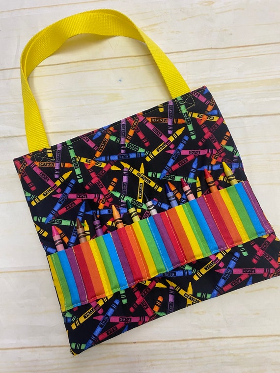 Crayon Art Tote Bag with Pockets, Activity Organizer