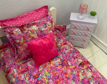 Multi Color Print 18" inch Doll Bedding Set/4