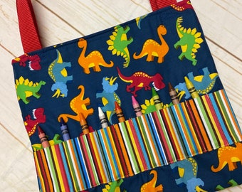 Dinosaur Crayon Art Tote Bag, Kids Activity Organizer