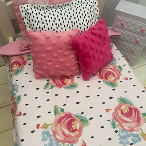 18&quot; inch Doll Bedding Set/ 5 pieces Pink Blue Flowers