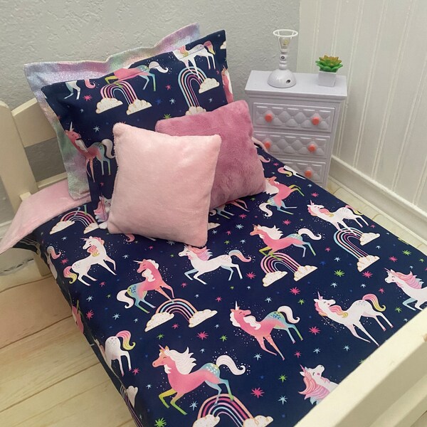 Unicorn 18" inch Doll Bedding Set/ 5 pieces