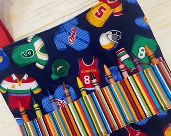 Sports Crayon Art Tote Bag: Kids Activity Organizer