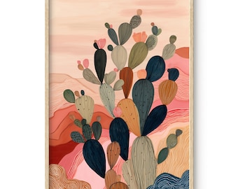 Boho Cactus Art Print: Colorful Desert Illustration, Southwestern Decor (Digital Download)