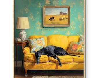 Greyhound Giclée Art Print: Whimsical Vintage Home Decor