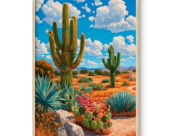Boho Cactus Desert Landscape Art Print: Southwestern Decor (Digital Download)