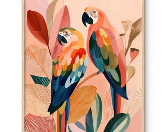 Colorful Macaw Parrot Art Print: Tropical Jungle Illustration