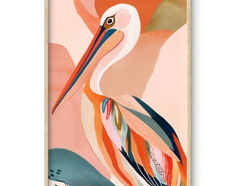 Colorful Pelican Art Print: Tropical Boho Home Decor (Digital Download)