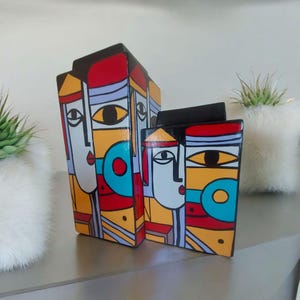 Handmade 2-Piece Square Ceramic Vase Set – Modern Decorative Vases – 30 cm Tall – Minimalist Home Decor – Tabletop Flower Vases