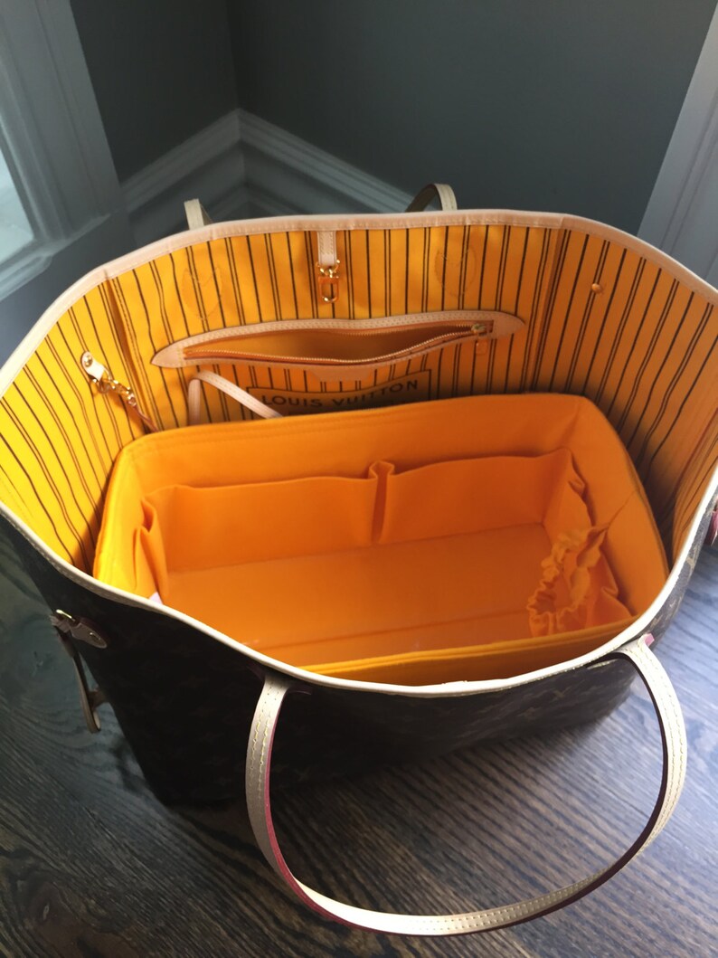 ...Purse Insert ORGANIZER Purse Shaper Fits LV Neverfull MM .Yellow ..Good match for Lv Mimosa 12x6x6