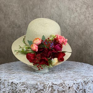 French Lolita Floral Straw Hat - Elegant Women&#39;s Sun Hat for Spring/Summer Vacation, Size M (22-23&quot;), Ladies hat, Romantic hat, Gift for Mom