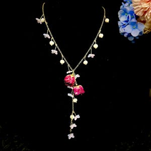 Rose Pearl Jewelry Set - Vintage Earrings & Necklace, Dainty Floral Pearl Set, Cottagecore Gift for Her, Bridal jewelry set, GiftForHer