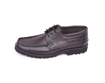 Bottines derby en cuir faites à la main : chaussures de ville en cuir de vachette pleine fleur