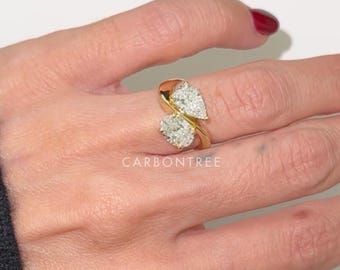 Anello di fidanzamento Toi et Moi con diamanti sintetici taglio a pera e ovale da 3 carati, certificato IGI, anello anniversario a due pietre, oro massiccio.