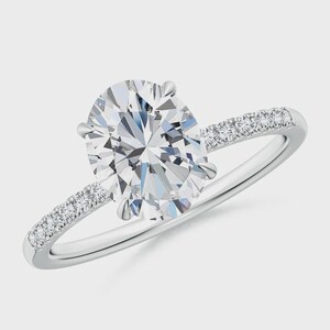 2ct Oval Lab Grown Diamond Engagement Ring: 14K White Gold Hidden Halo