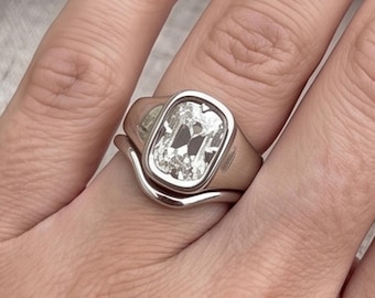 Set di anelli Old Mine con taglio a cuscino allungato, diamante sintetico da 2 carati, diamante sintetico o moissanite, oro massiccio e argento, regalo di Natale.