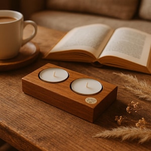 Solid wood candle holder for 2 large tealights – Handmade, tealight holder, decoration, gift, handmade candle holder made of real wood