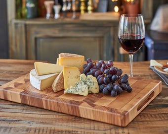Ash end-grain cutting board with side handles