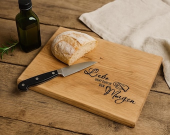 Oak cutting board with engraving – kitchen gift – personalized – the way to a person's heart is through their stomach – wooden board – handmade