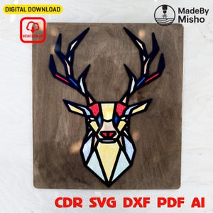 Arte de parede moderna com cabeça de veado SVG - Design de corte a laser de precisão | Veado geométrico SVG para decoração de parede elegante - Download instantâneo | Arte de parede chique