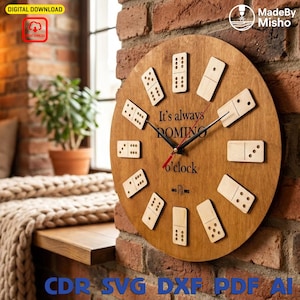Domino Clock SVG: Laser Cut Template, DIY Home Decor (Digital Download