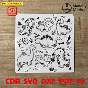 Dino Puzzle: Laser Cut Dinosaur Wood Board for Kids (Digital File)
