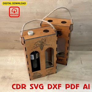 Szablon pudełka na wino DIY | Pliki cięte laserowo | Uchwyt na 2 butelki | Idealny projekt DIY dla miłośników wina | Idealny prezent DIY dla przyjaciół