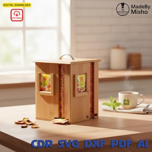 Caja de té cortada a láser SVG: Organizador de madera DIY (Descarga digital)