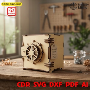 Scatola portadocumenti/rompicapo in legno con lucchetto a combinazione, tagliata al laser, in formato SVG DXF (download digitale)