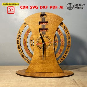 Reloj calendario perpetuo Glowforge DIY / SVG de madera personalizable / Descarga digital / Reloj calendario personalizado SVG / Calendario de madera