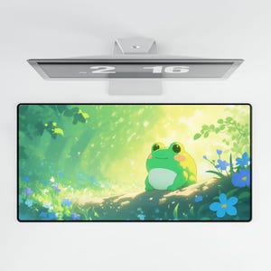 Cute Frog Desk Mat, Kawaii Green Frog Art Pad, Whimsical Office Decor, Animal Desk Protector, Fun Work Gift