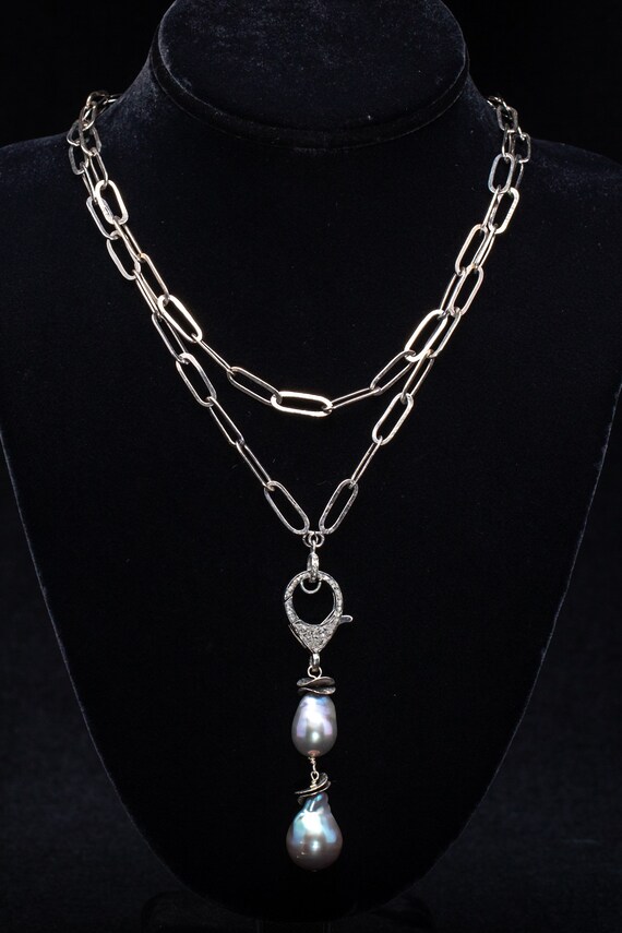 Collier long de perle et de diamant baroque Etsy