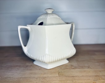 Vintage W. Adams & Sons Ironstone Tureen | English White Ironstone Soup Tureen with Lid | Farmhouse Kitchen Decor England