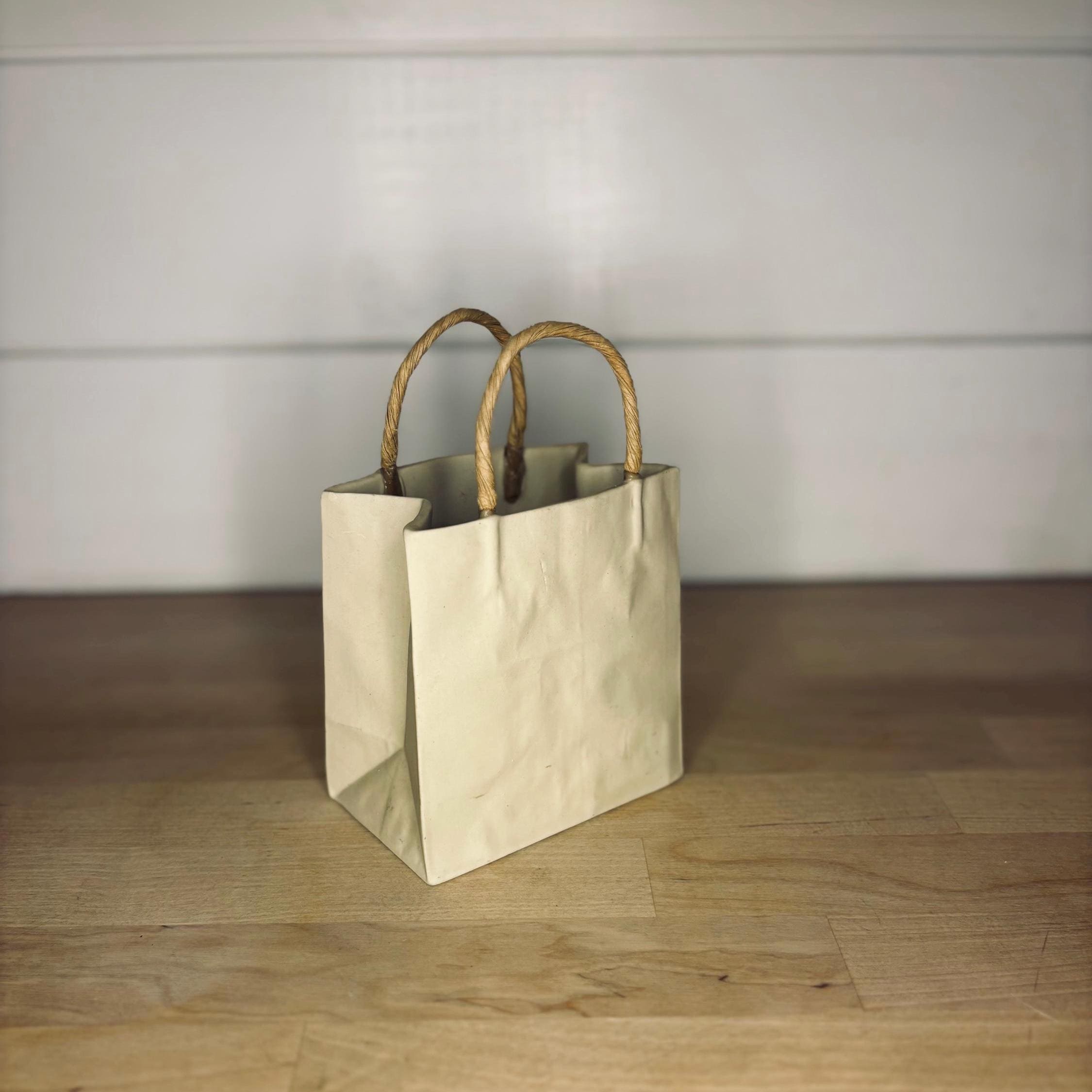Michael (michel) Harvey Craft Ceramic Paper Bag Vase | 1970s