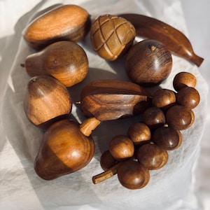 Vintage MCM Hand Carved Wooden Fruit Set (9 piece)