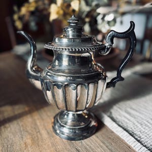 Antique Silver Plated Coffee Pot | Victorian Teapot | Ornate Tea Ceremony | Farmhouse Decor | Rustic Patina