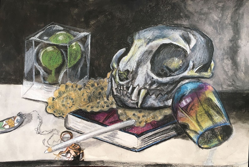 Still Life With Skull and Prismacolor - Deanna Larmeu - Artistry