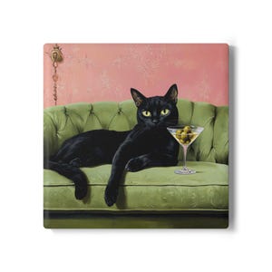 Chic Black Cat Ceramic Coaster, Stylish Home Decor, Cat Lover Gift, Drink Coaster, Unique Kitchen Accessory, Animal Art, Cute Desk Decor