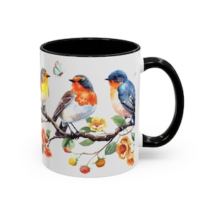 Bird Inspired Accent Coffee Mug - Nature Lover Gift, Floral Design, Colorful Bird Mug, Home & Kitchen Decor, Perfect for Birdwatchers