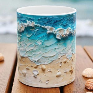 Beach Scene Ceramic Mug, Ocean Waves Coffee Cup, Seaside Gift for Beach Lovers, Summer Decor, Coastal Kitchen Essentials