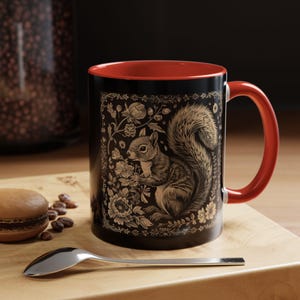 Rustic Animal Print Coffee Mug, Cute Squirrel Design, Cozy Home Decor, Elegant botanical squirrel mug, cute floral squirrel mug artistic