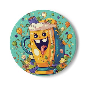 Sous-bock en céramique drôle de bière | Dessous de verre de chope de bière de dessin animé mignon | Cadeau déco de bar de fête pour lui | Dessous de verre coloré pour les amateurs de bière
