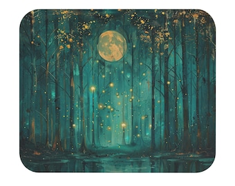 Moonlit Forest Mouse Pad, Serene Watercolor Desk Accessory