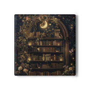 Enchanting Book Nook Ceramic Coaster, Cozy Home Decor, Gift for Book Lovers, Housewarming, Reading Nook Accessory, Unique Coaster